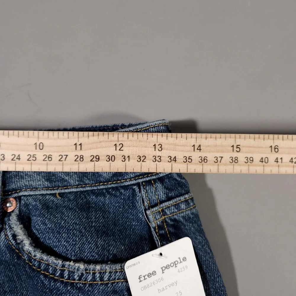 Free People Harvey Denim Mini Skirt Womens 25 Blue Distressed Button Fly New‎